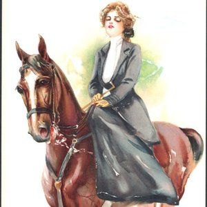 Antique Equestrian Print 1908 Lithograph NOS